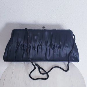 NWT Kate Landry satin clutch bag in black, stylish evening clutch with strap